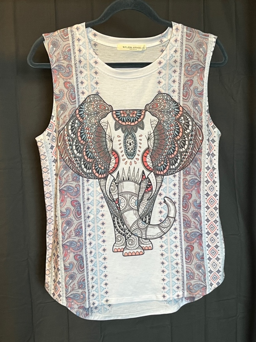 Nylon Apparel Women's Boho Elephant Sleeveless Top, Size M